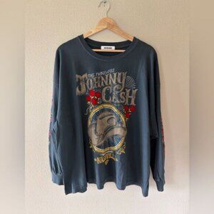 Daydreamer Johnny Cash Band Tee Nashville Roses Long Sleeve Top One Size